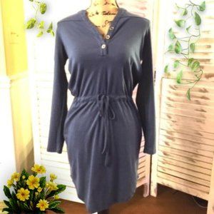 🌺Dusky Blue Long Sleeve Drawstring Button Dress
